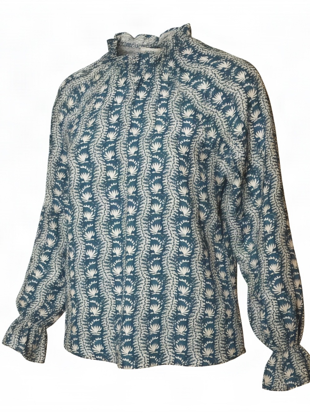 Hill House The Millie Top Trailing Vine Recycled Crepe Ruffles Size XS Teal